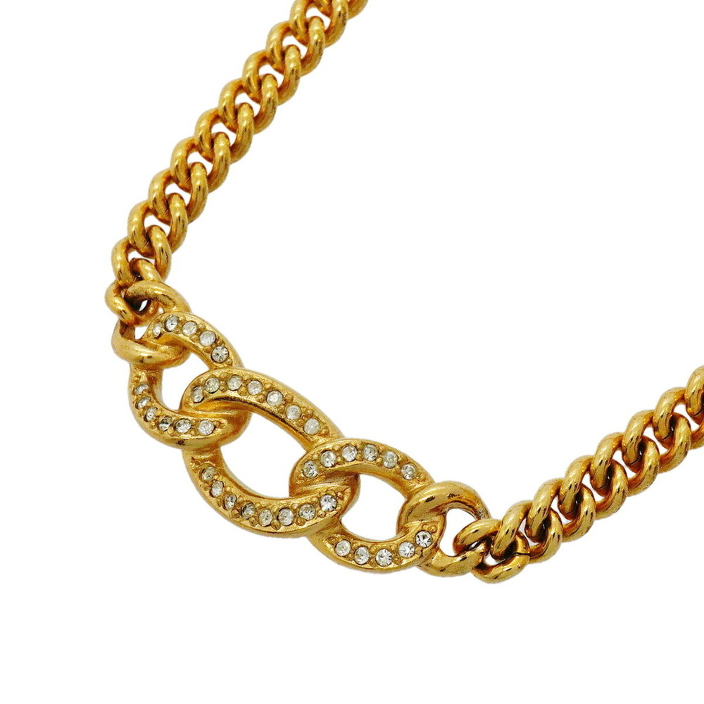 Christian Dior Necklace, GP Plated, Rhinestone, Gold, Women's